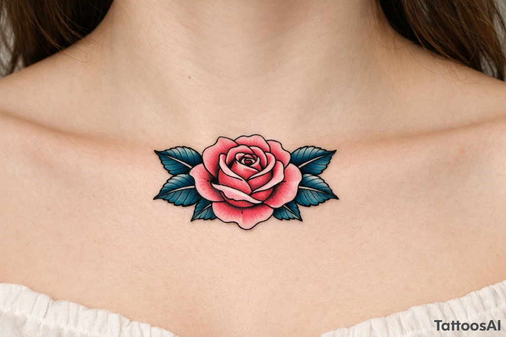 Pink rose , petrol leaves no stem tattoo idea