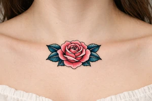 Pink rose , petrol leaves no stem tattoo idea