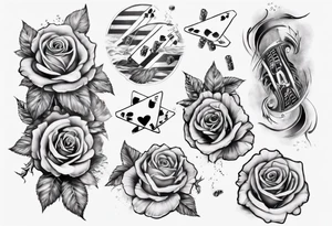 Half-sleeve with roses, beach theme and gambling tattoo idea