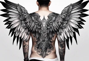 back tattoo with one angel wing and one devil wing tattoo idea