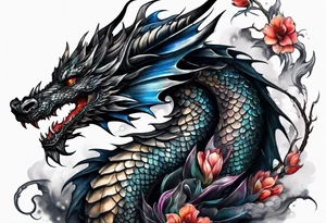 Full body black dragon wrapping around arm tattoo idea