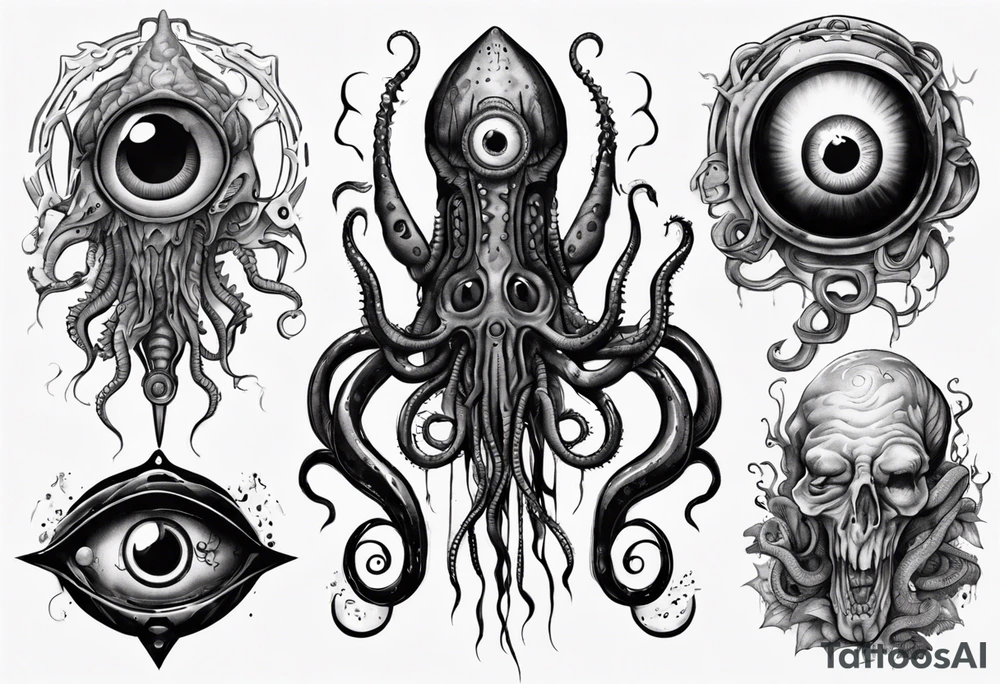 lovecraft them with eye and tentacle tattoo idea