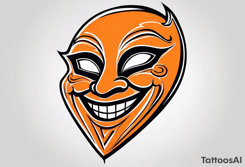 Laughing mask that is orange and black simplistic tattoo idea