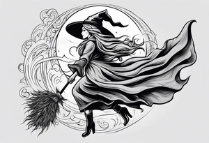 Witch flying on broom tattoo idea