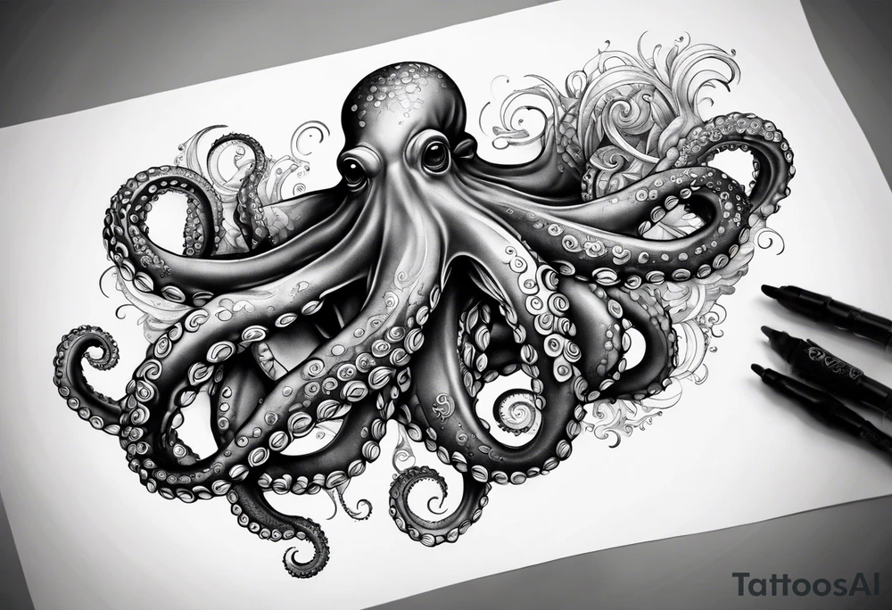 Octopus around lower leg tattoo idea