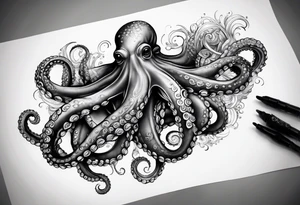 Octopus around lower leg tattoo idea