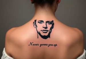 Rick Astley's Face outline with text "Never Gonna Give You Up" tattoo idea