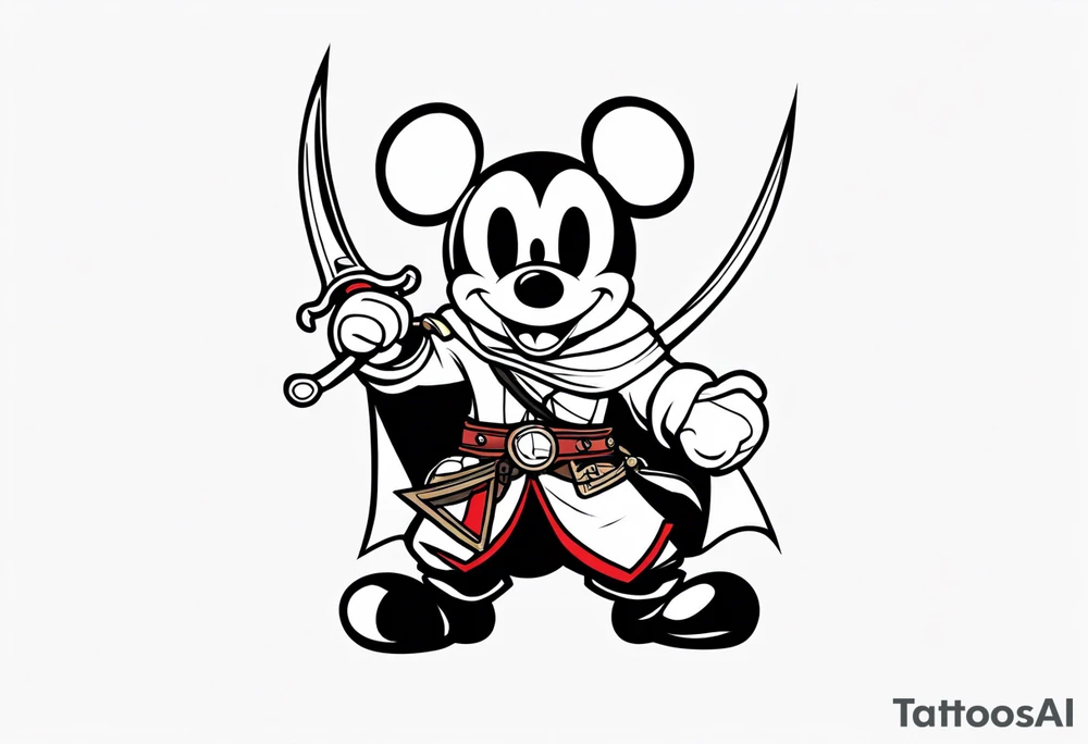 mickey mouse as assassins creed with blade tattoo idea