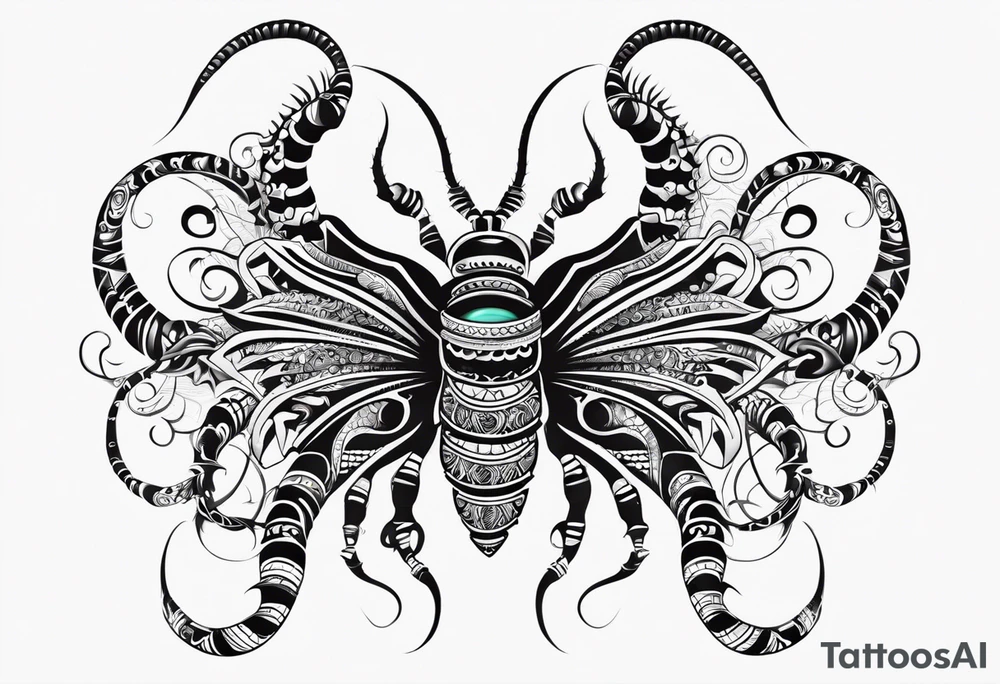 Long many legs tribal centipede tattoo idea