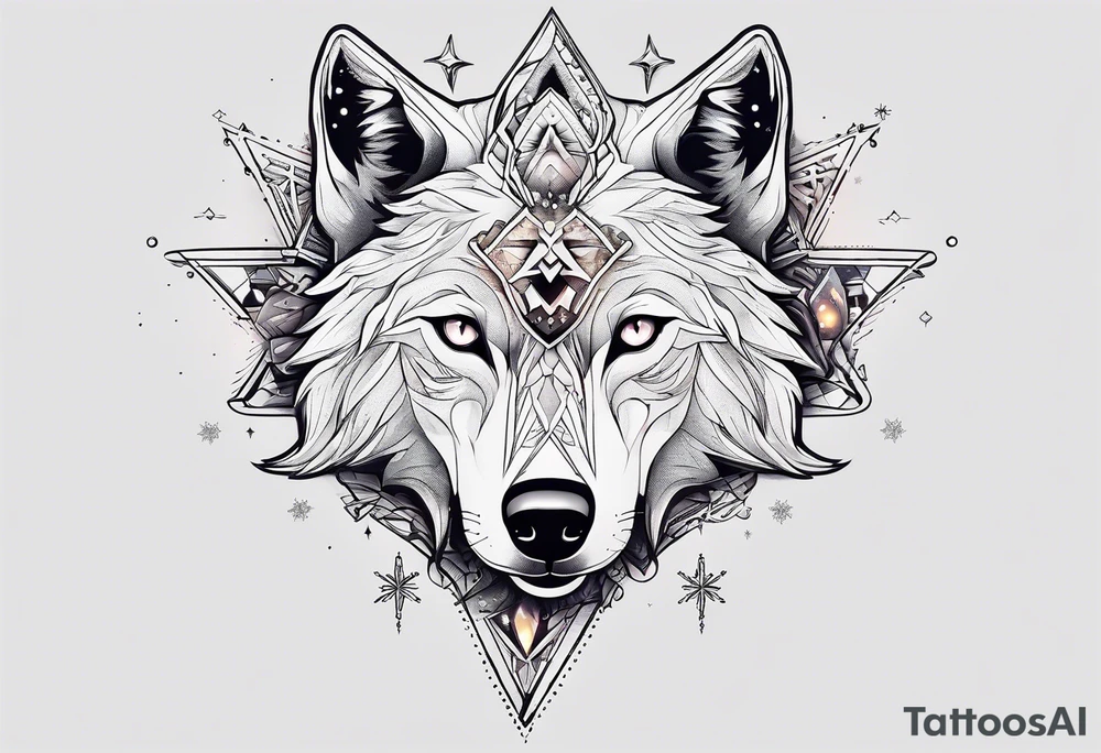 Constellation, animal alien wolf, snowflake tattoo idea