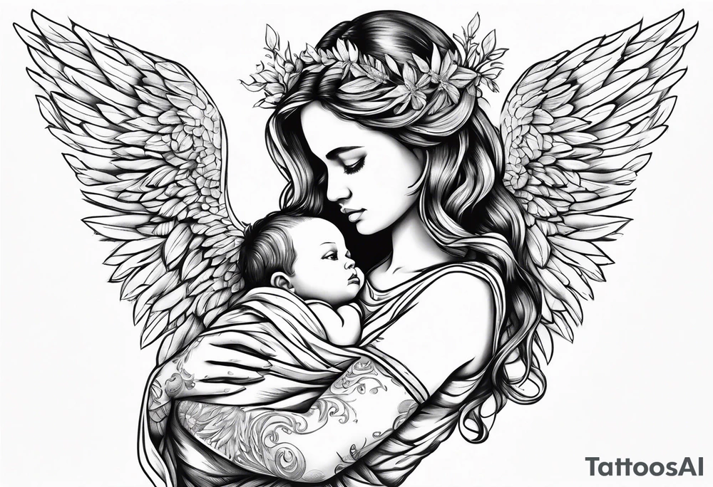 Angel holding a baby tattoo idea