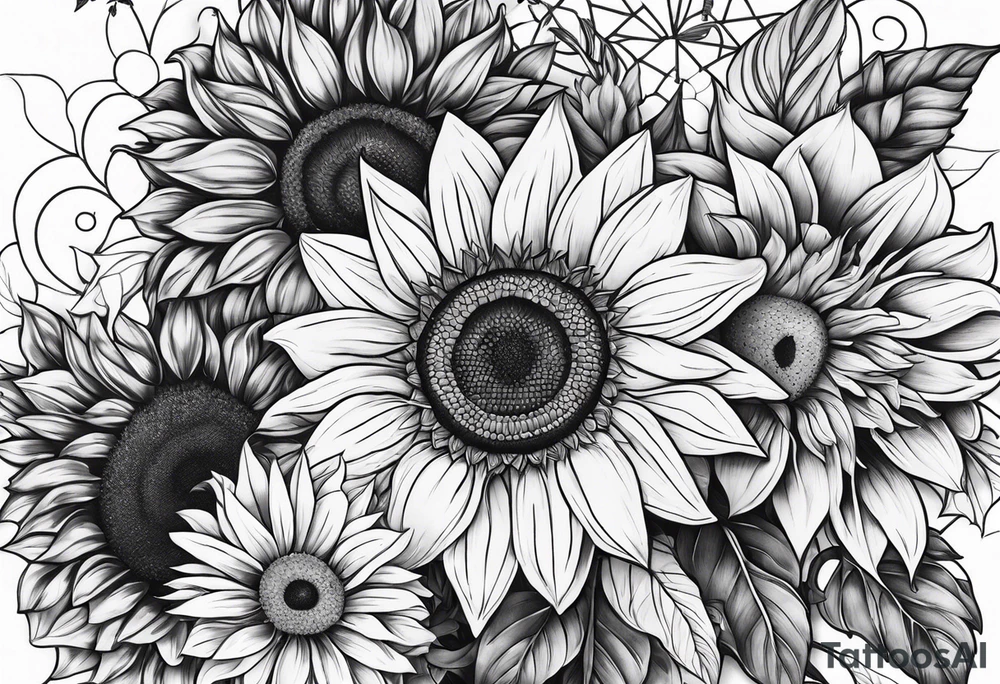 Word family with sunflowers tattoo idea