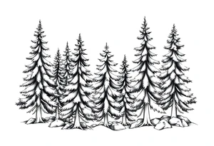 Coniferous forest trees in black and gray tattoo sleeve tattoo idea