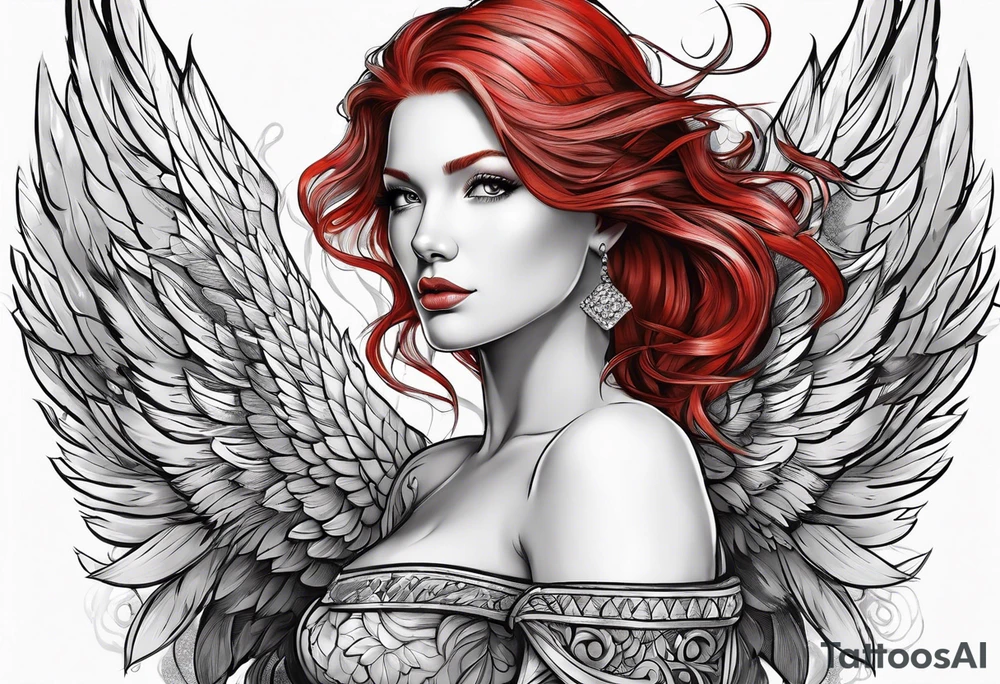 beautiful red hair angel girl tattoo idea