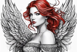 beautiful red hair angel girl tattoo idea