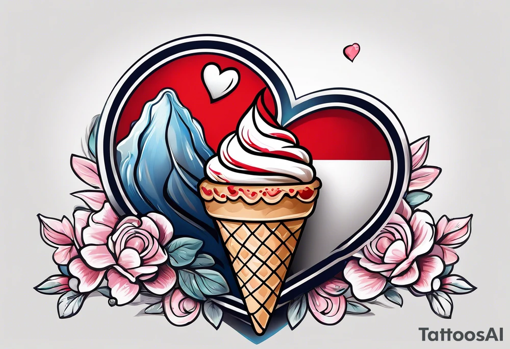 ice cream cone with one red heart tattoo idea