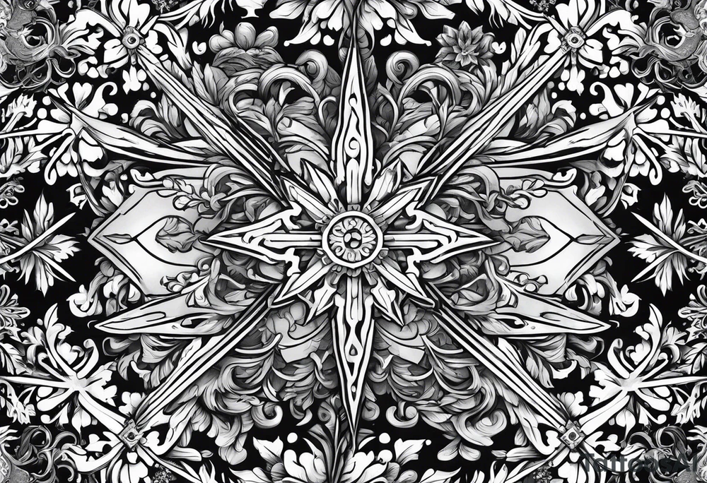 snowflakes on swords tattoo idea