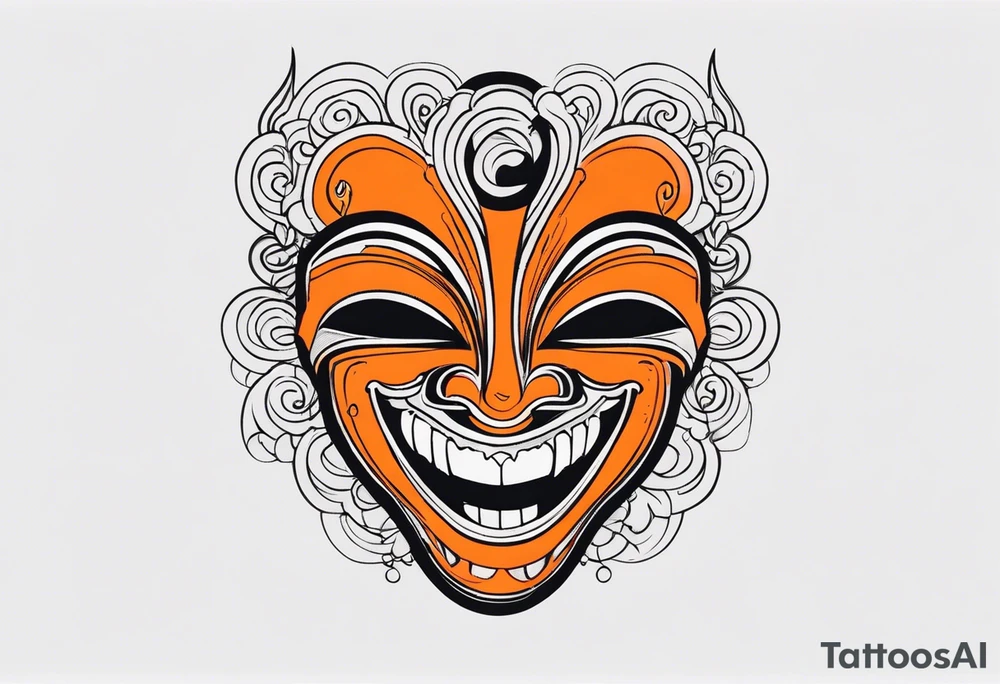Laughing mask that is orange and black tattoo idea