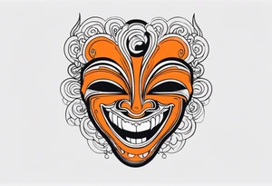 Laughing mask that is orange and black tattoo idea