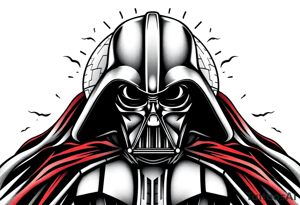 Darth vader with death star in the backdrop tattoo idea