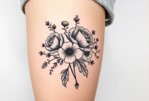 vintage bouquet of wild roses and meadow flowers with morning dew tattoo idea