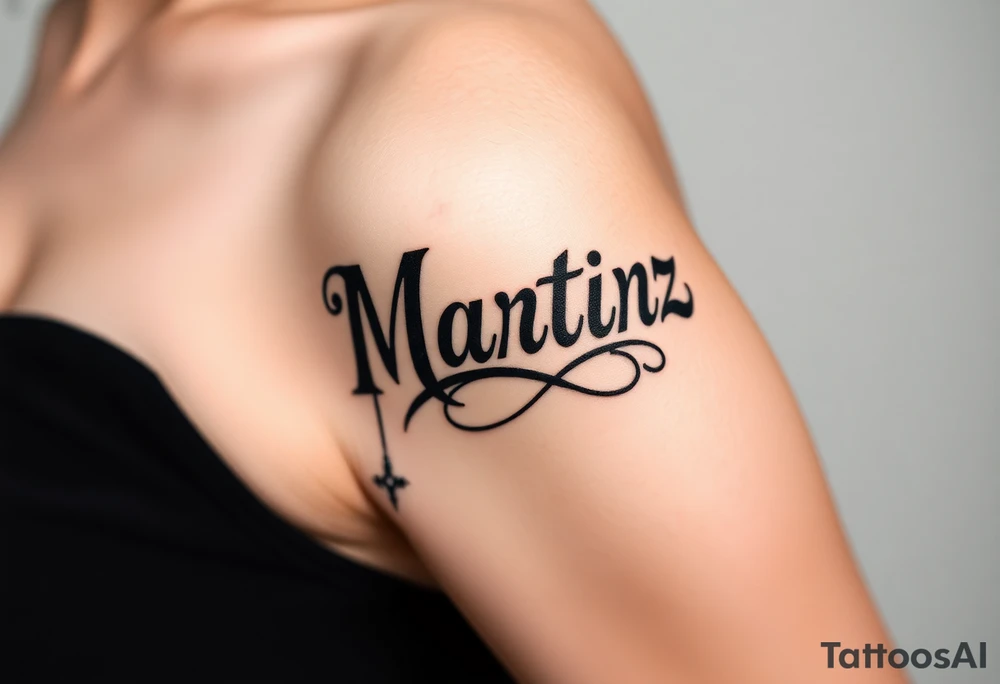 Martinez tribal lettering ,shoulder dropping down to arm tattoo idea