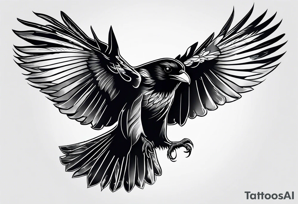 outline with straight lines of a flying raven, withot grafik inside tattoo idea