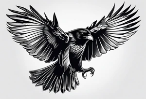 outline with straight lines of a flying raven, withot grafik inside tattoo idea
