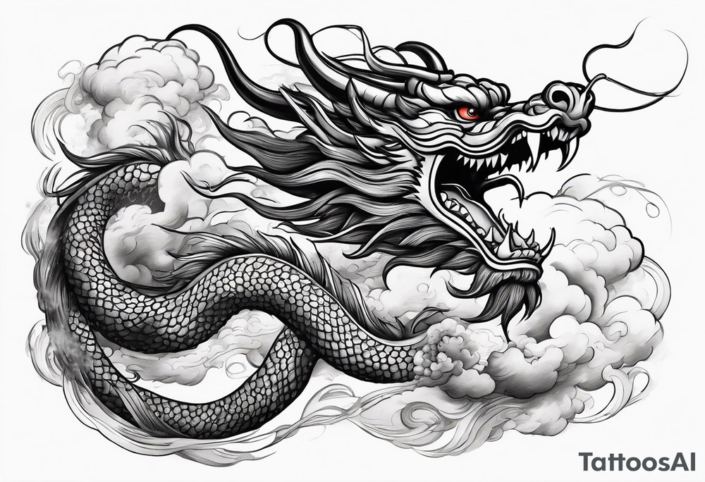chinese dragon flying through a storm tattoo idea