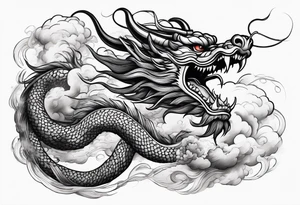 chinese dragon flying through a storm tattoo idea