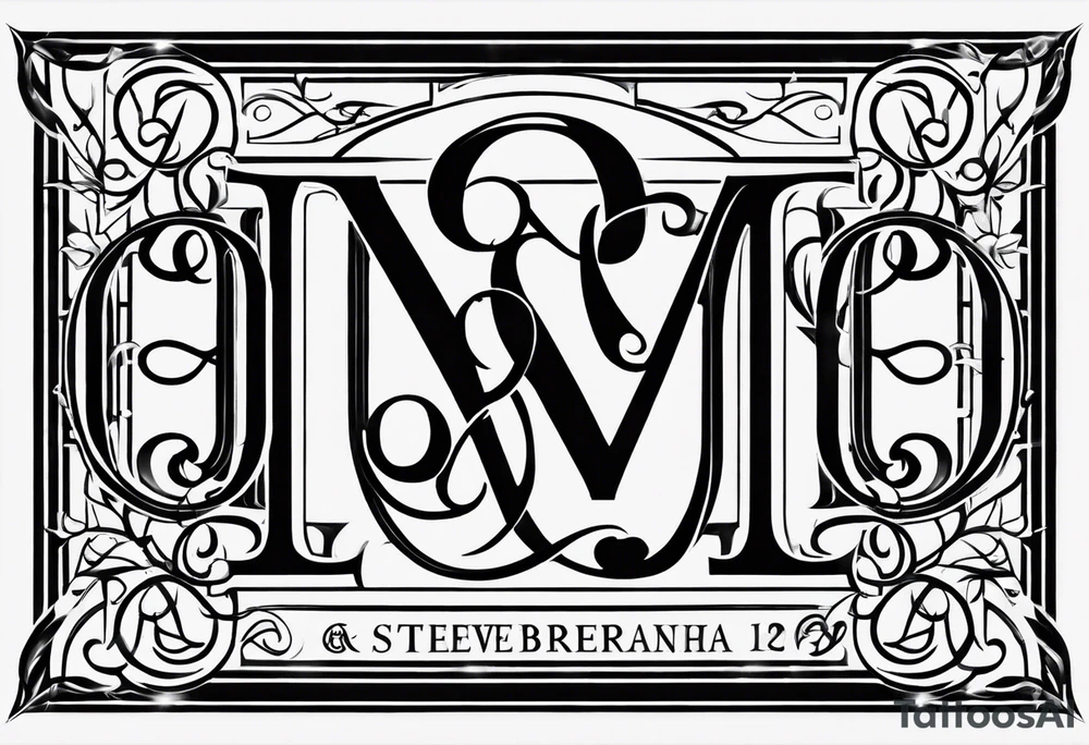 monogram tattoo using all the letters in STEVE and BREANNA in large block lettering tattoo idea
