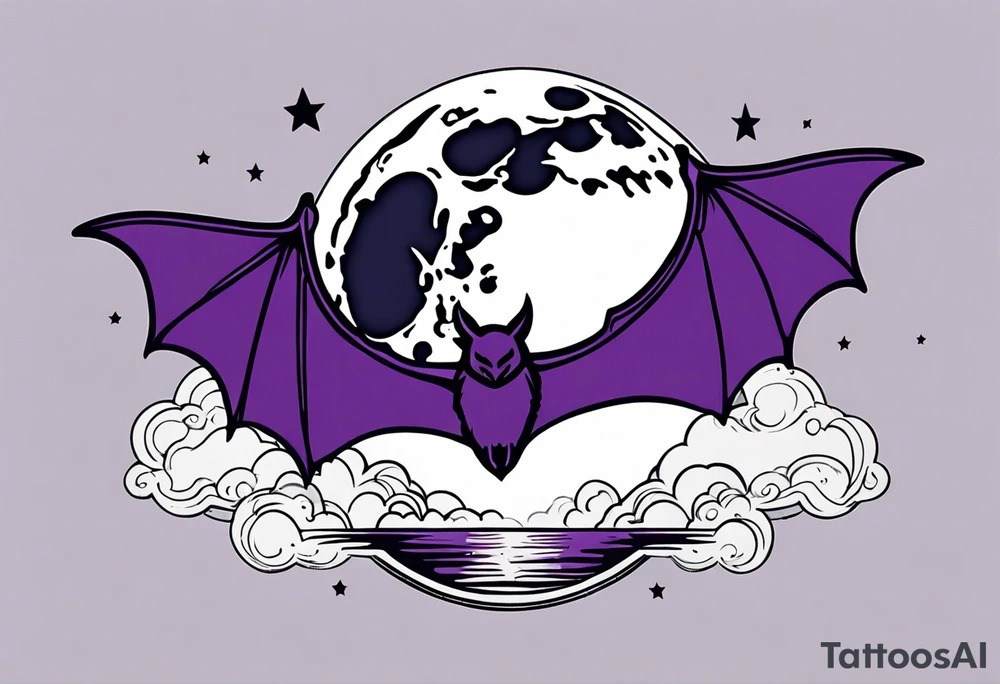 Purple bats and moon tattoo idea