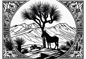 Desert mountain with a donkey and a Joshua tree. Keep gladiator in the background tattoo idea