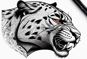 Angry panther facing slightly left with red-orange eyes tattoo idea