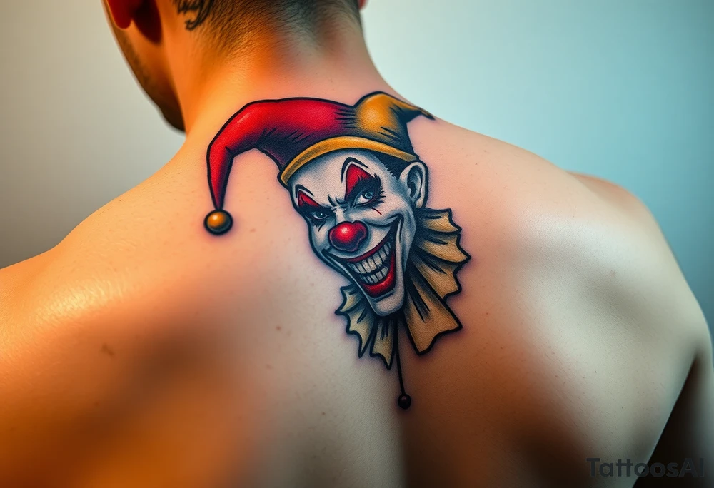 jester clown behind female jester making her smile tattoo idea