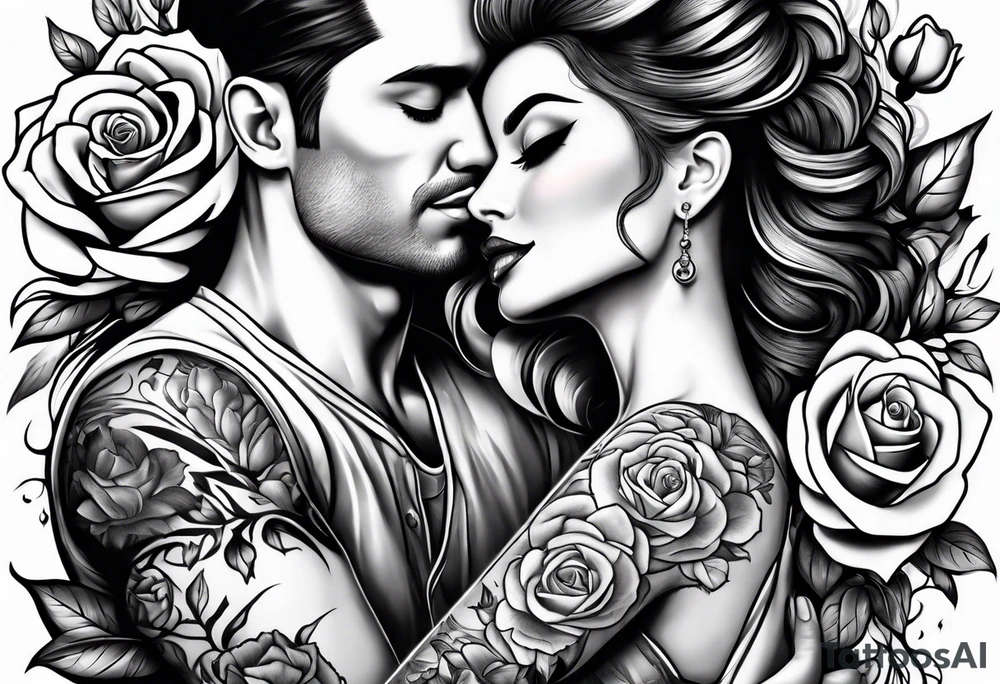 Dancing couple on a rose tattoo idea