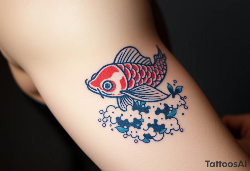 traditional koi fish swimming upstream through turbulent waves tattoo idea