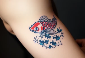 traditional koi fish swimming upstream through turbulent waves tattoo idea