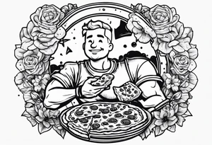 Vault boy eating pizza tattoo idea