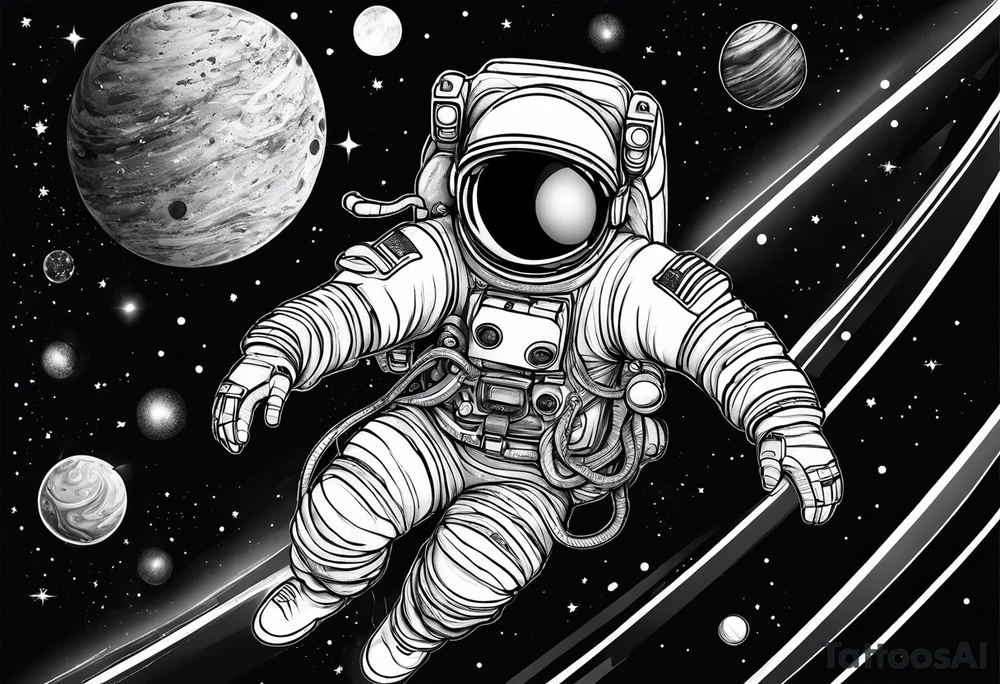 An astronaut floating in space with planets around him tattoo idea An astronaut floating in space with planets around him tattoo idea