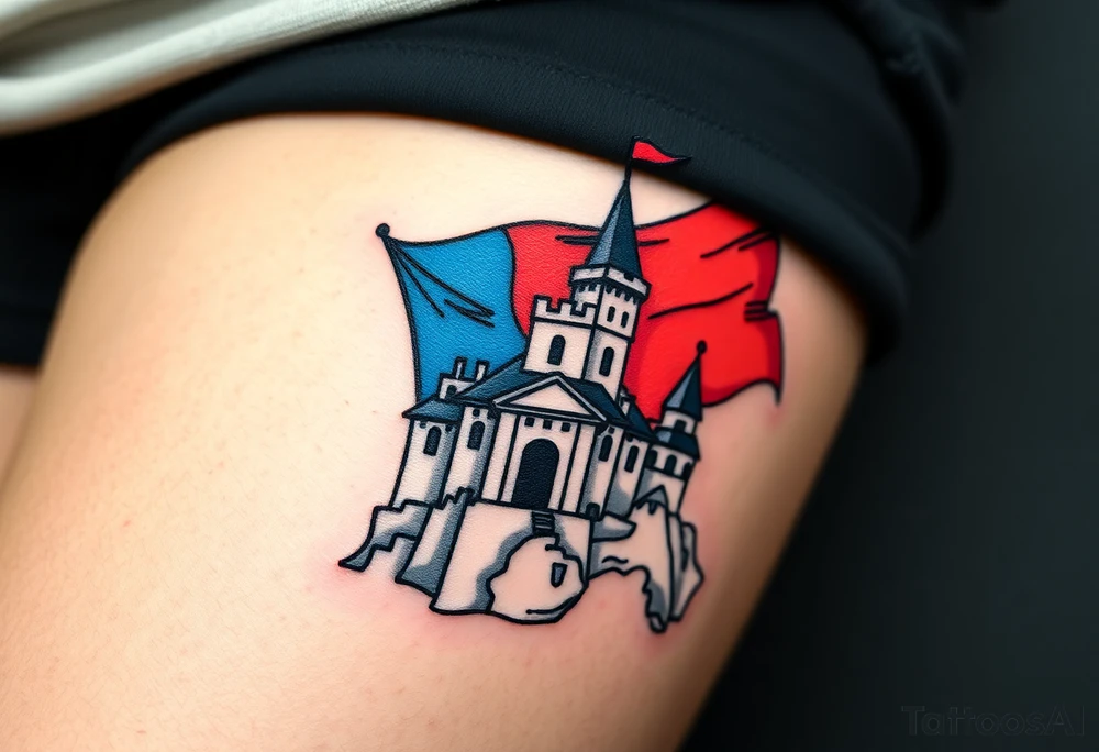 A Czech flag waving behind a medieval castle tattoo idea