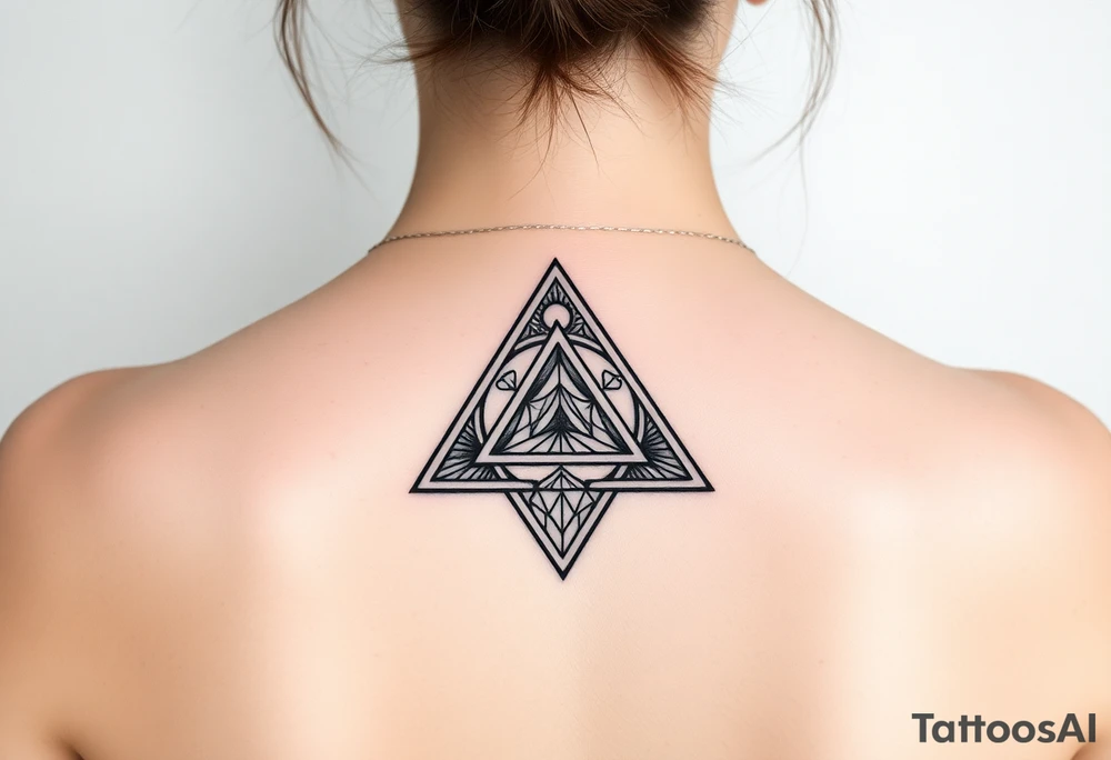 Geometric small triangle about different paths in life merge together and become stronger together while being psychedelic tattoo idea