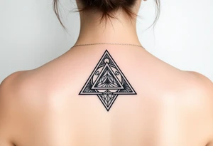 Geometric small triangle about different paths in life merge together and become stronger together while being psychedelic tattoo idea