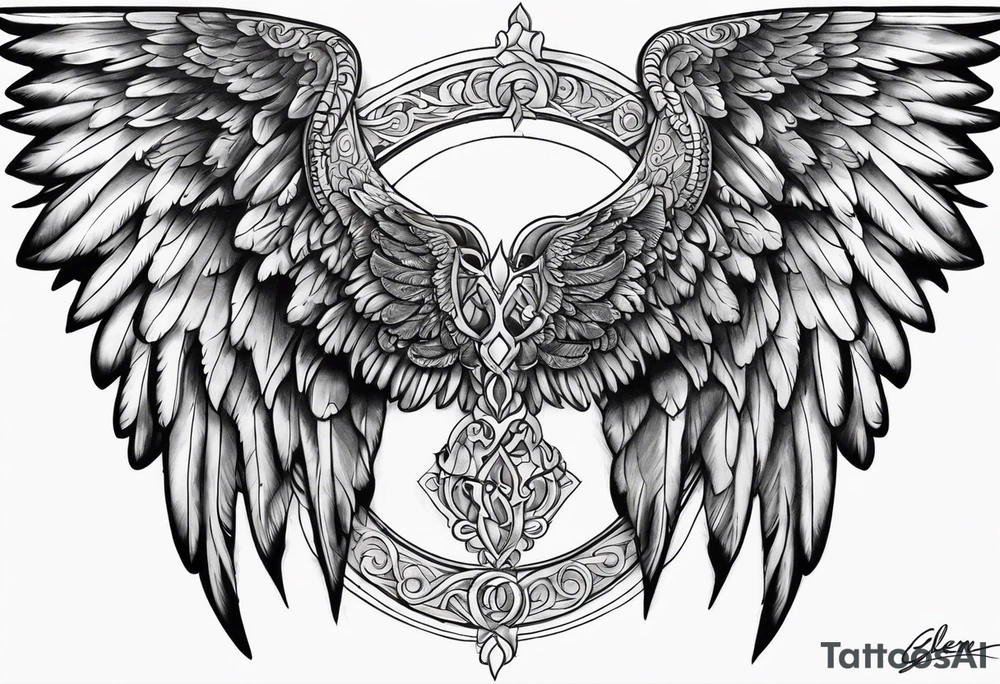 Angel Wings with the word Glenn in the middle tattoo idea