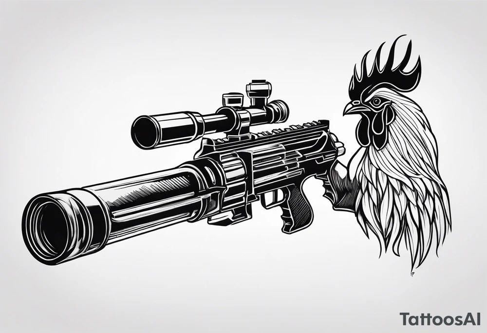 rooster machine gun tattoo idea