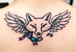 Fox company racing fox logo 
The original
Wrapped in angel wings
Add a teal and purple ribbon with a breaking chain more realistic tattoo idea
