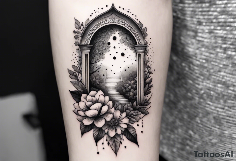 Forearm garden arch with flowers tattoo idea