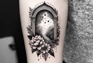 Forearm garden arch with flowers tattoo idea