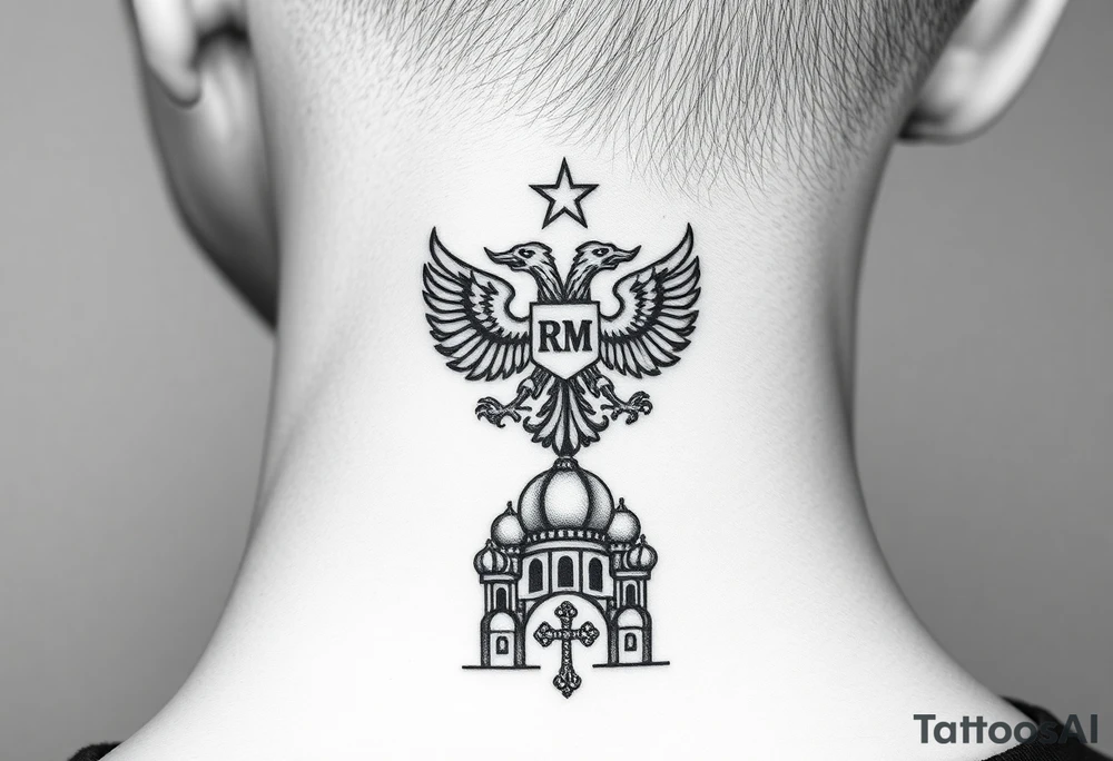 Top: Russian star
Middle: russian double-headed eagle coat of arms
Bottom: Orthodox church dome with a cross tattoo idea