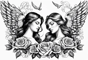 Angels and deamons realistic with roses doves to fit upper inner arm tattoo idea